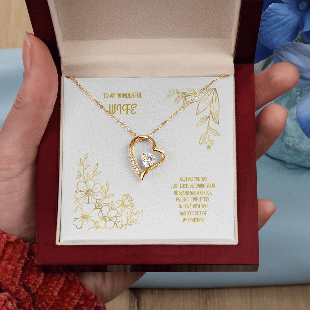 To My Wonderful Wife White/Gold Heart Pendent