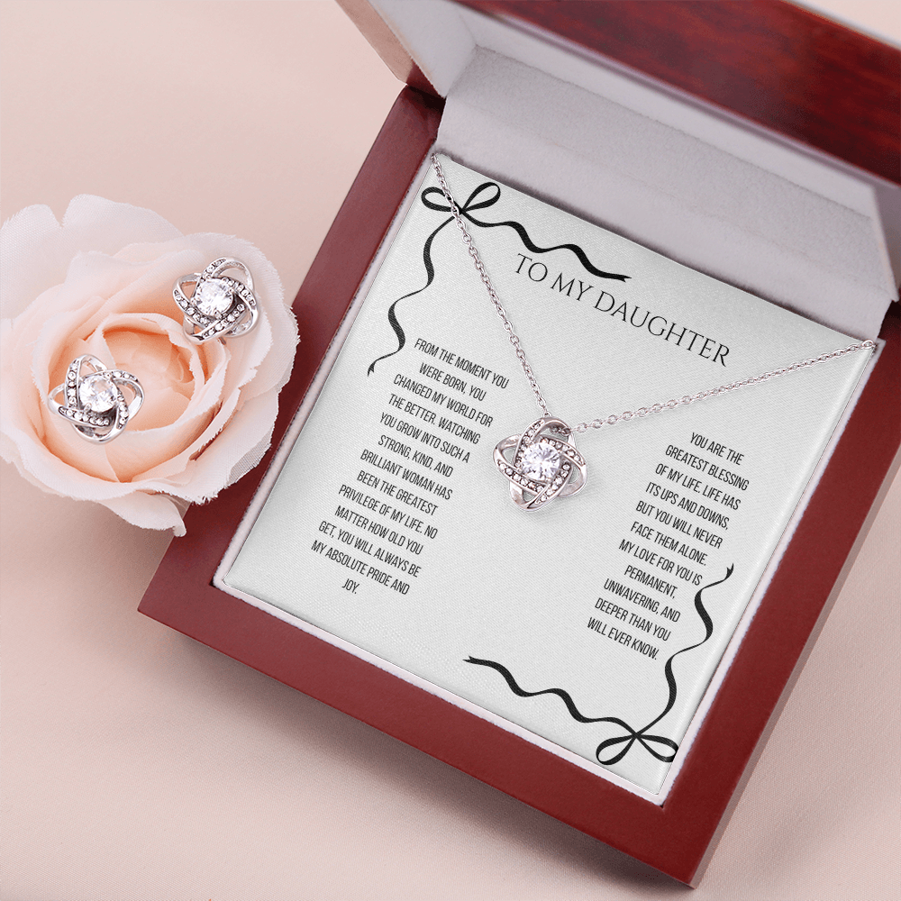 To My Daughter, Love Knot Necklace and Earring Bundle