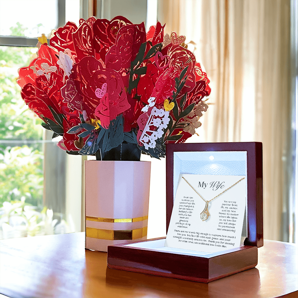 My Wife, Alluring Beauty Necklace and Sweetest Devotion Flower Bouquet Bundle