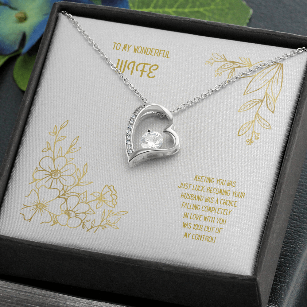 To My Wonderful Wife White/Gold Heart Pendent