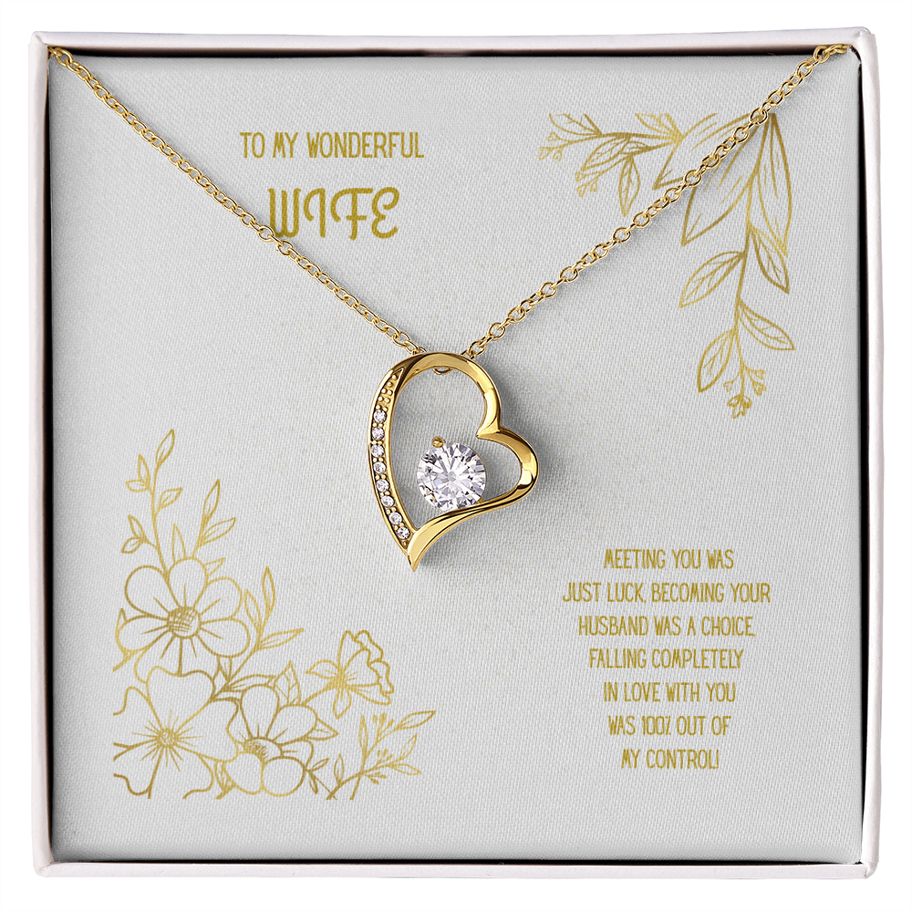 To My Wonderful Wife White/Gold Heart Pendent