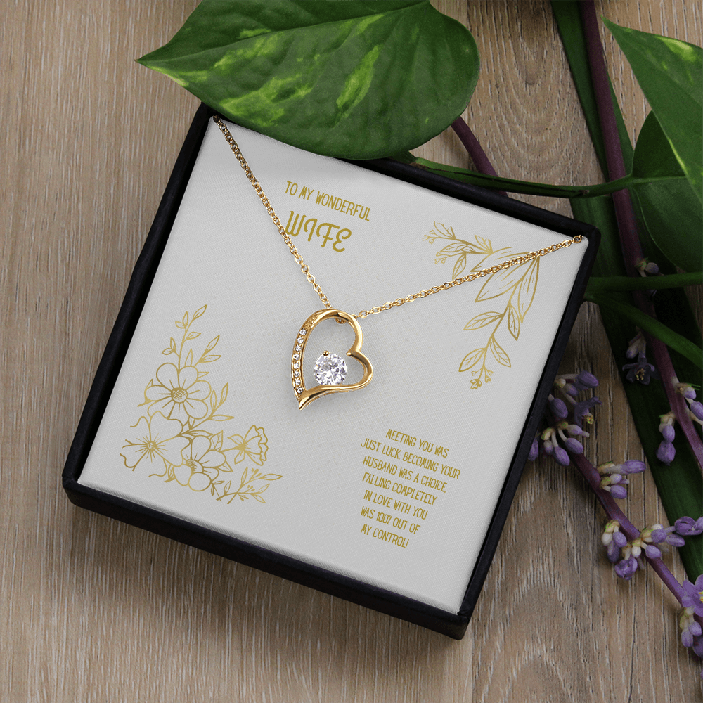To My Wonderful Wife White/Gold Heart Pendent
