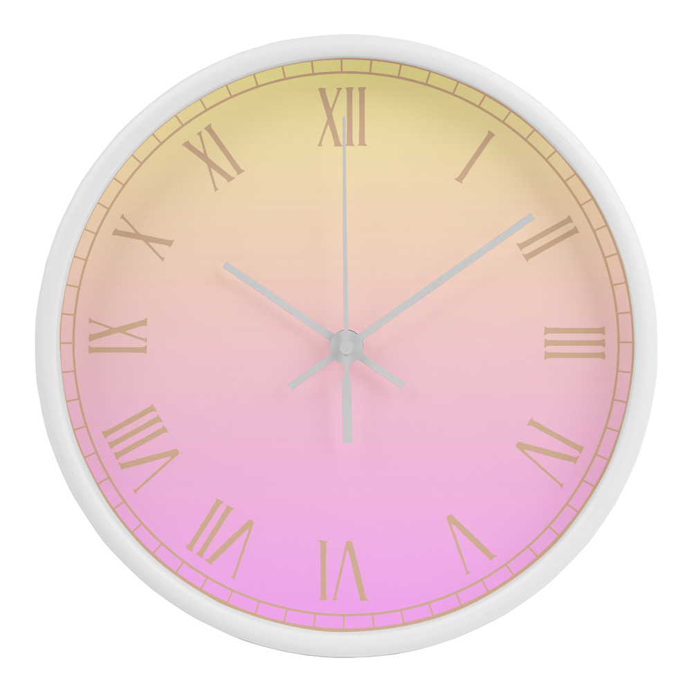 Pink/Yellow Roman Numeral Wall Clock