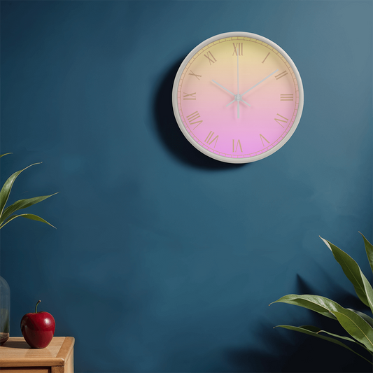 Pink/Yellow Roman Numeral Wall Clock