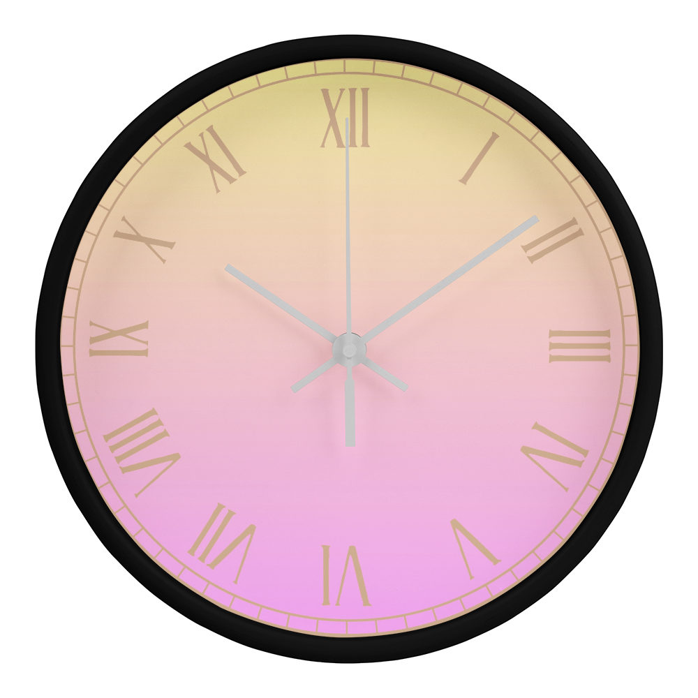 Pink/Yellow Roman Numeral Wall Clock