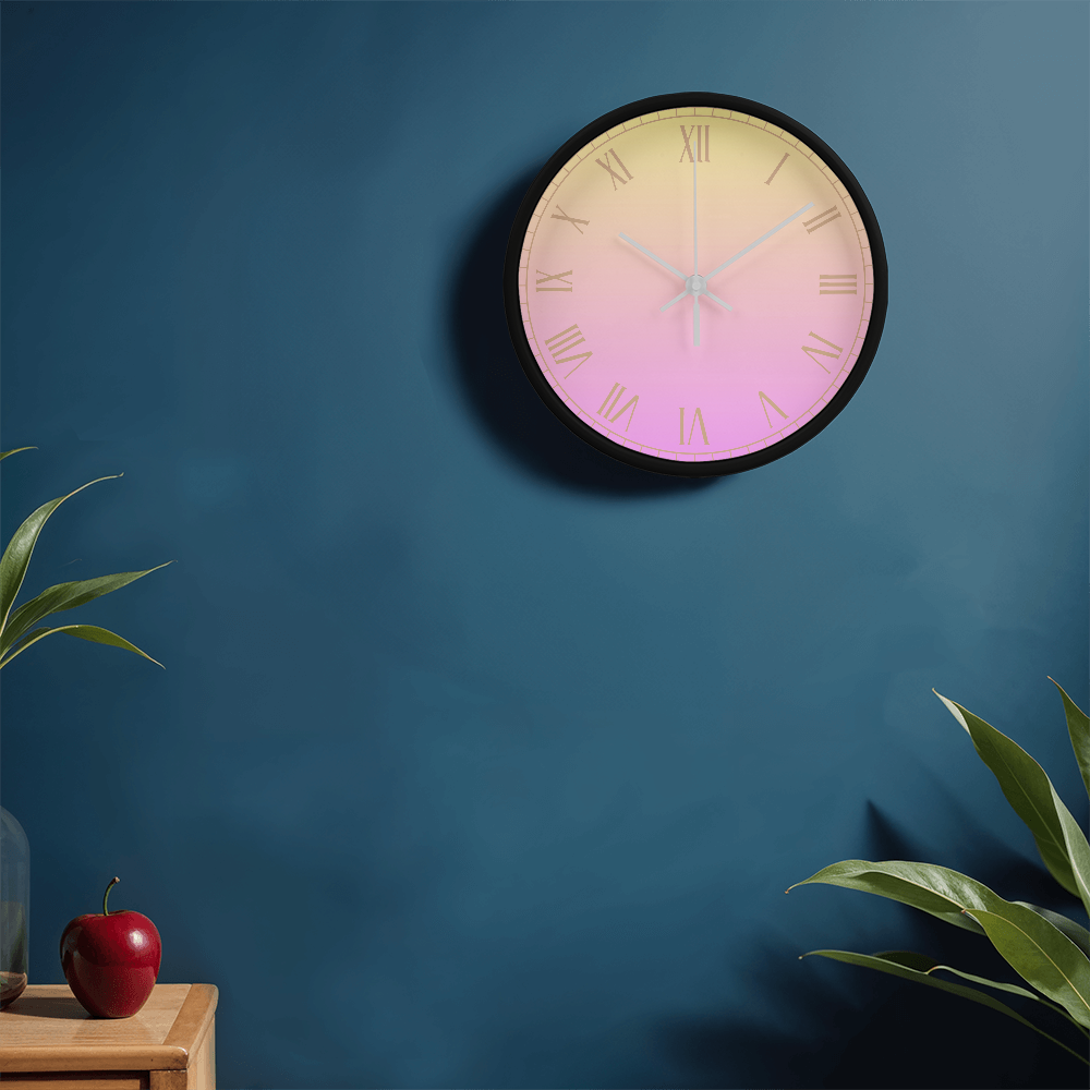 Pink/Yellow Roman Numeral Wall Clock