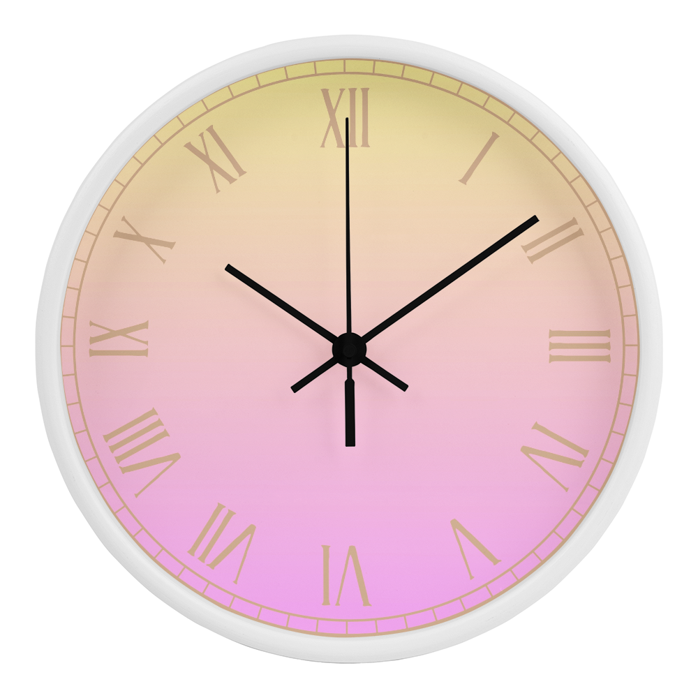 Pink/Yellow Roman Numeral Wall Clock
