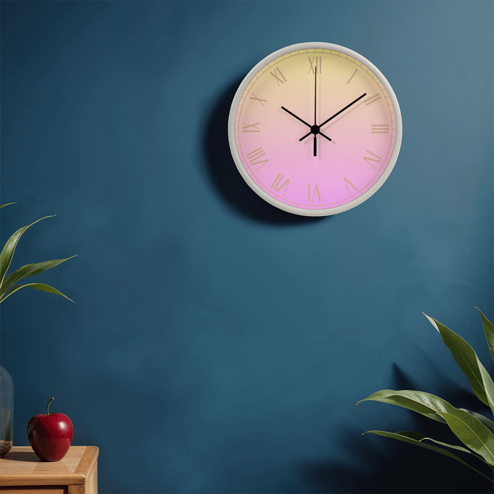 Pink/Yellow Roman Numeral Wall Clock