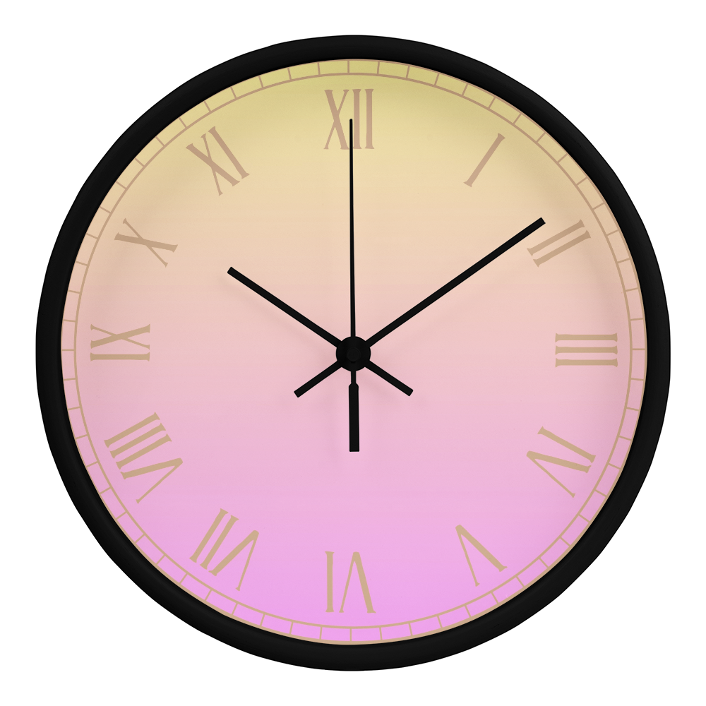 Pink/Yellow Roman Numeral Wall Clock