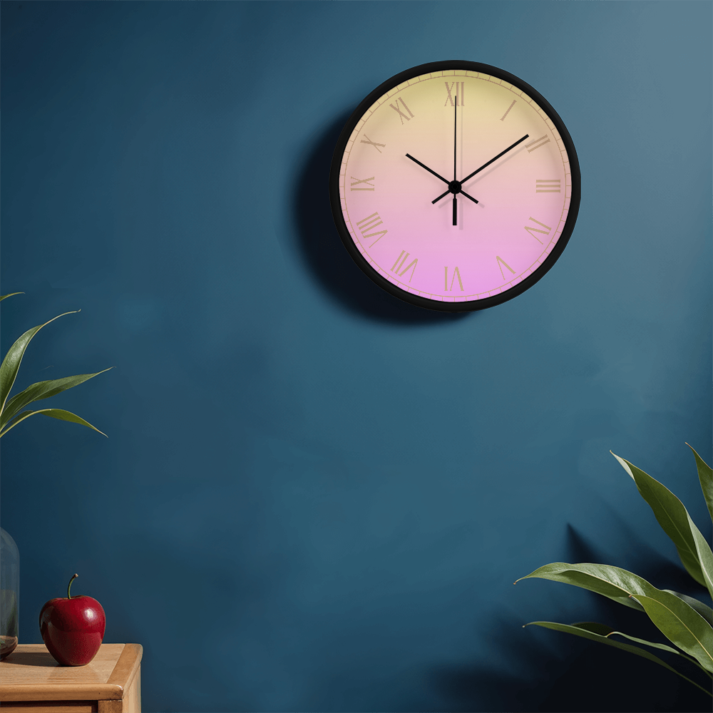 Pink/Yellow Roman Numeral Wall Clock