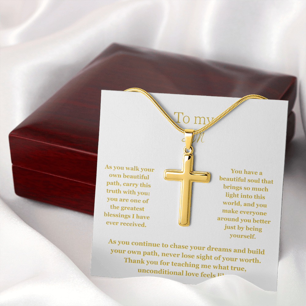 To My Son, Artisan Cross Necklace with Snake Chain