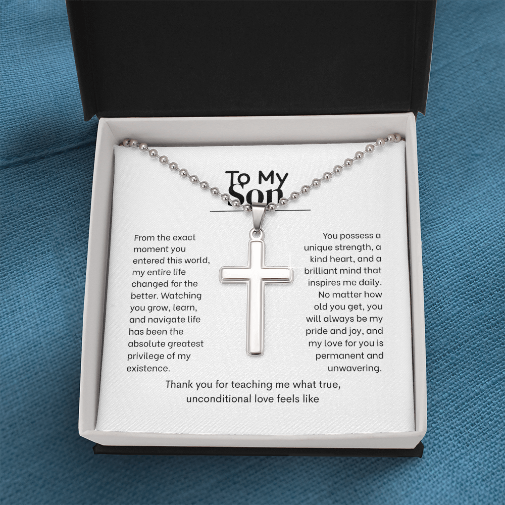 To My Son, Artisan Cross Necklace with Ball Chain