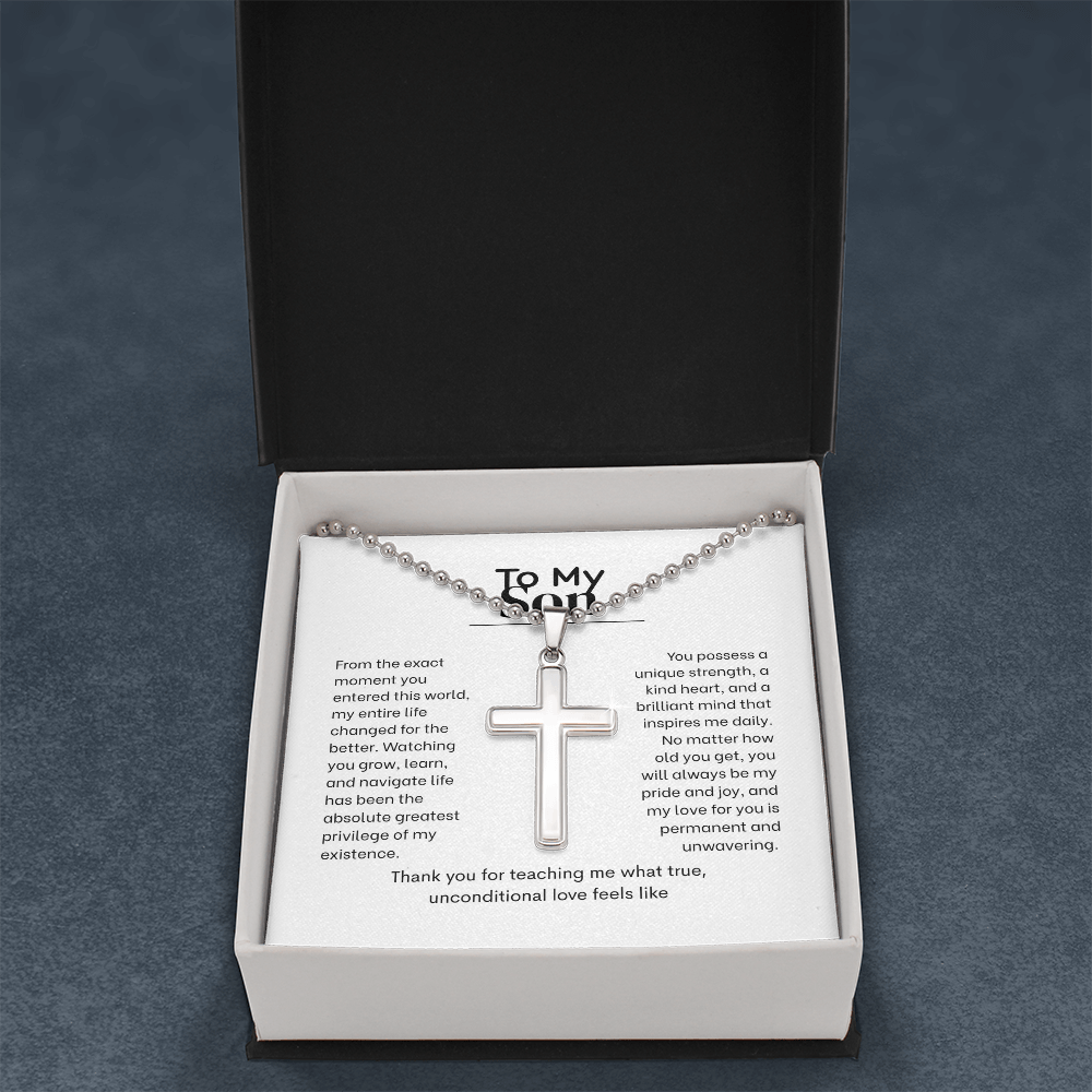 To My Son, Artisan Cross Necklace with Ball Chain