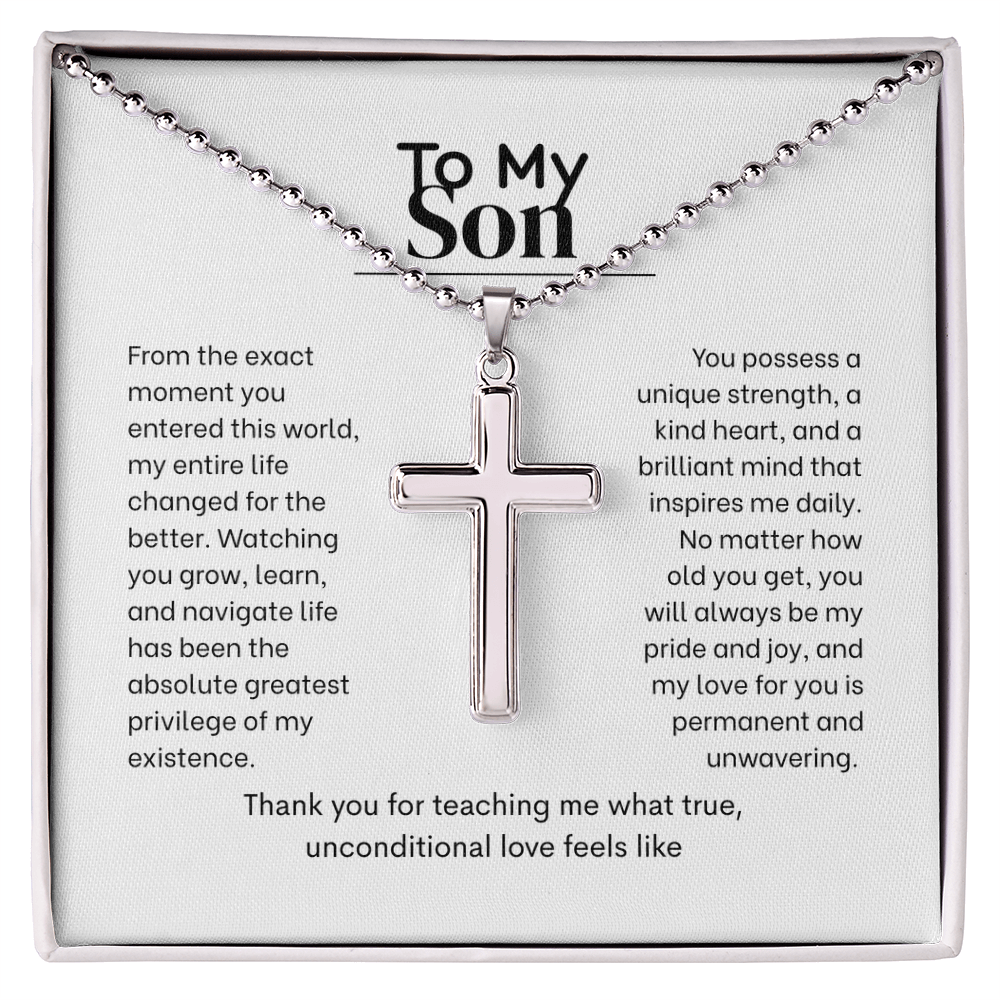To My Son, Artisan Cross Necklace with Ball Chain