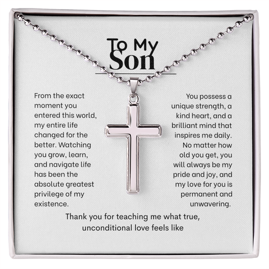 To My Son, Artisan Cross Necklace with Ball Chain