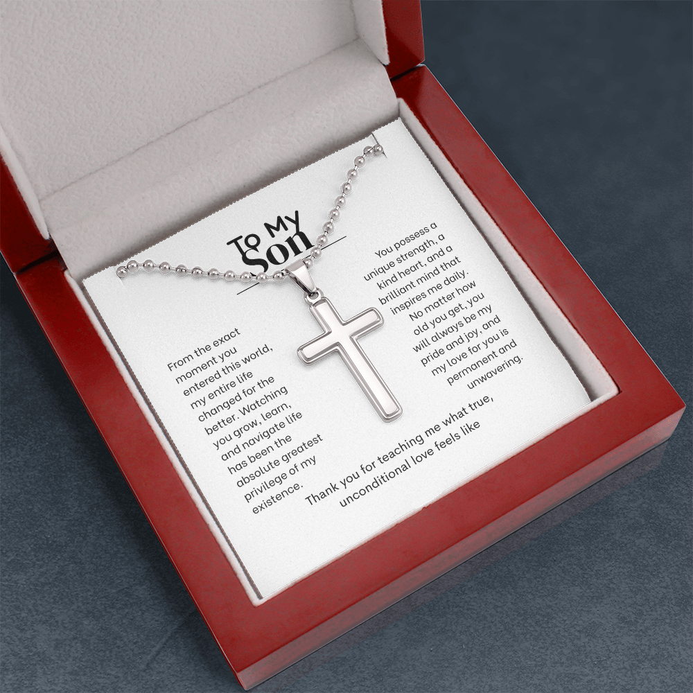 To My Son, Artisan Cross Necklace with Ball Chain