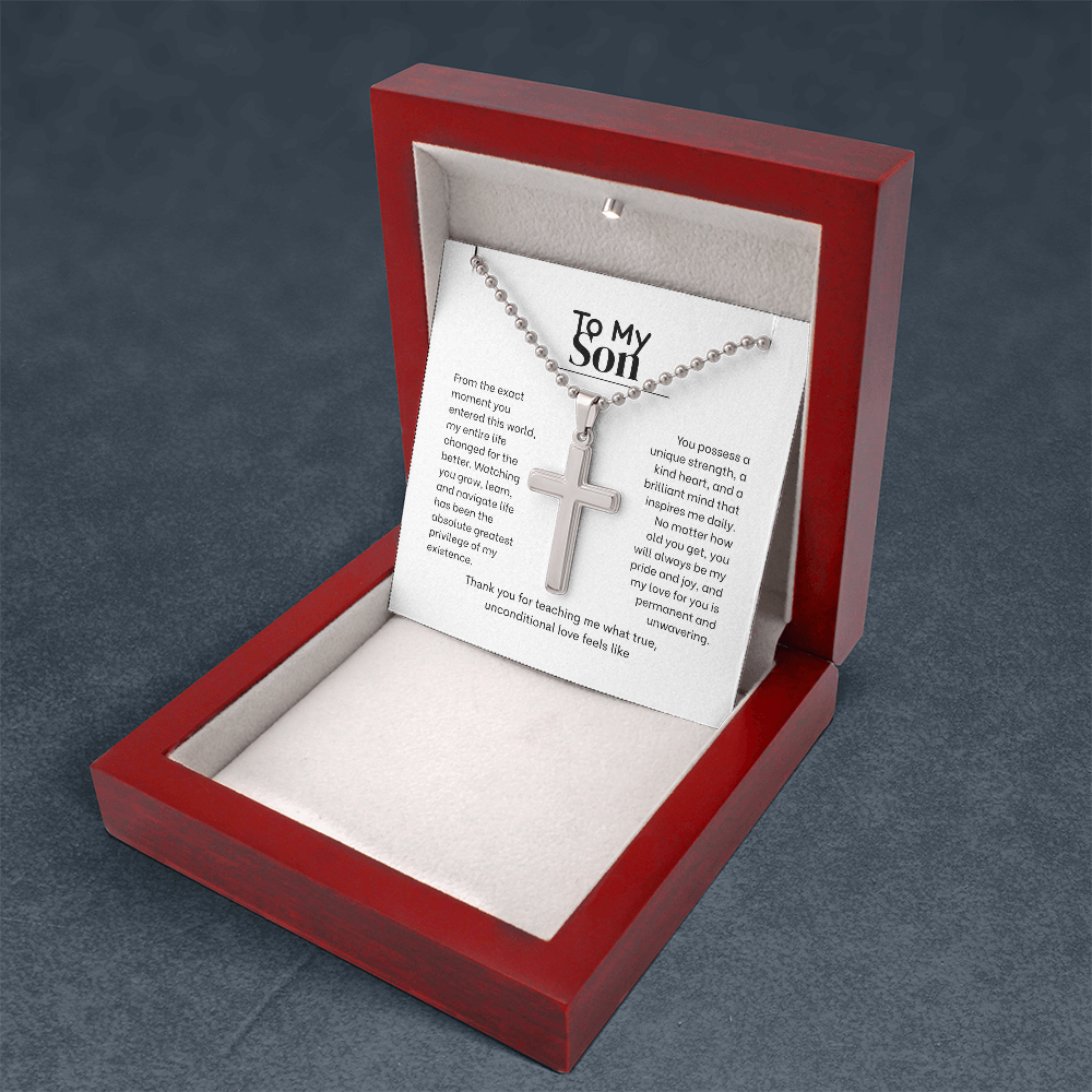 To My Son, Artisan Cross Necklace with Ball Chain