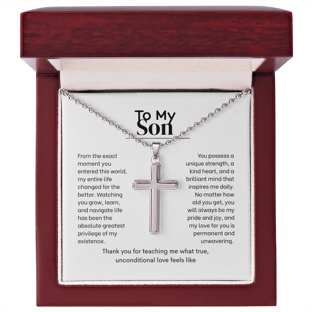 To My Son, Artisan Cross Necklace with Ball Chain