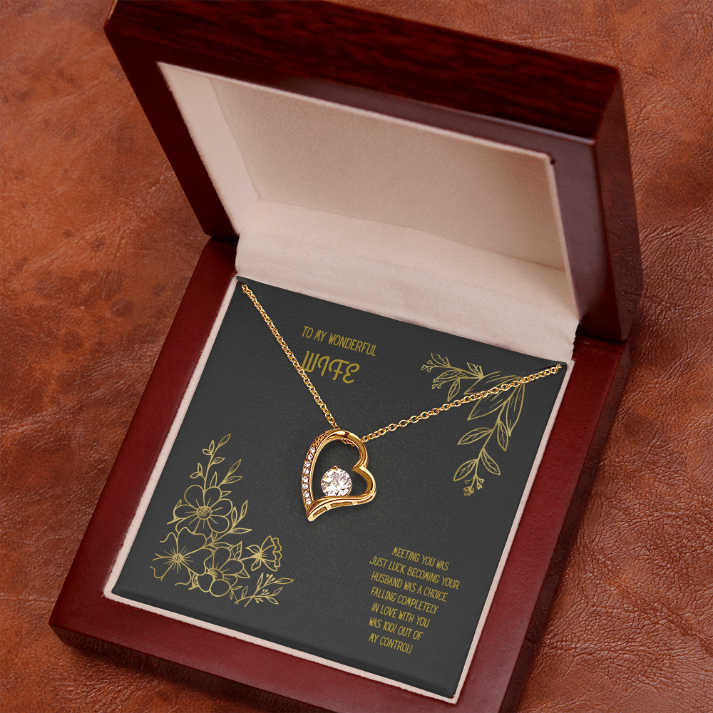 To My Wonderful Wife Black/Gold Heart Pendent
