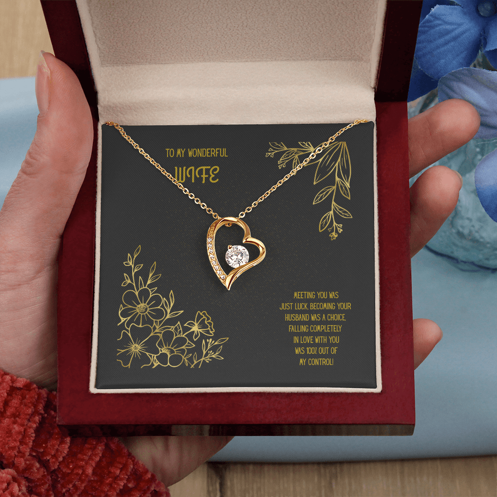 To My Wonderful Wife Black/Gold Heart Pendent