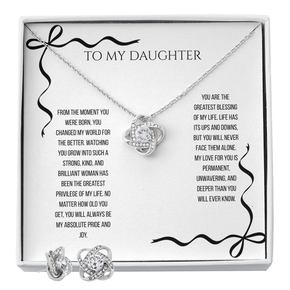 To My Daughter, Love Knot Necklace and Earring Bundle