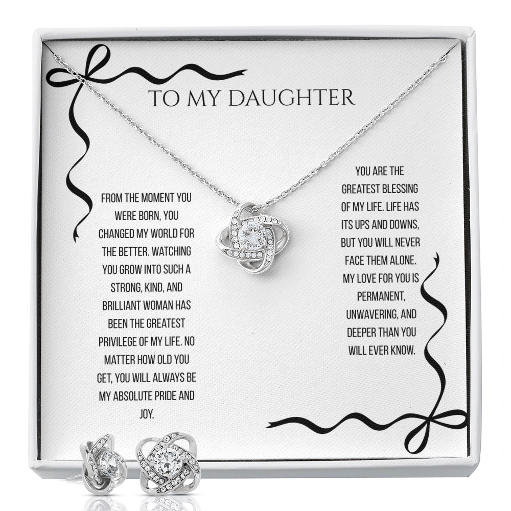 To My Daughter, Love Knot Necklace and Earring Bundle