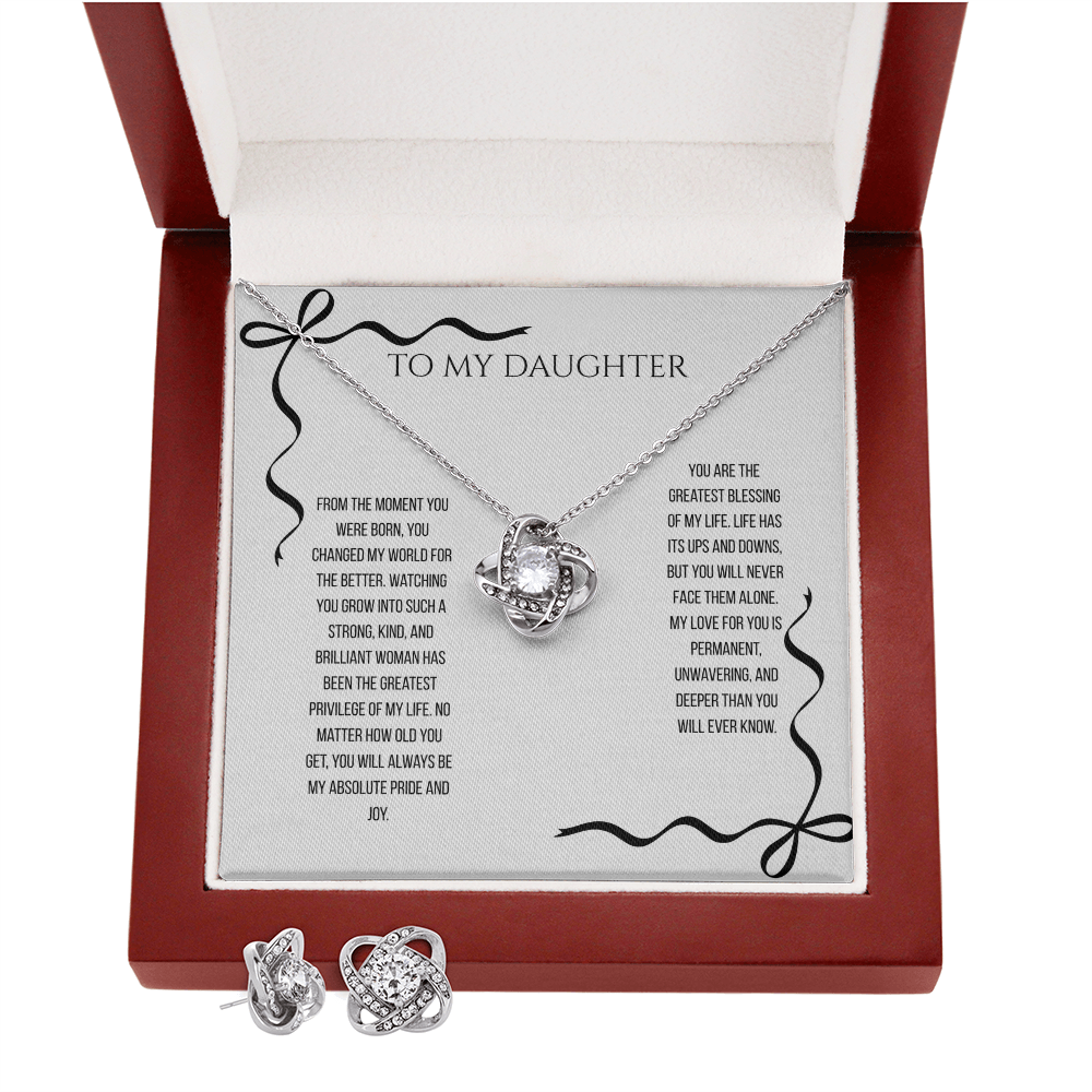 To My Daughter, Love Knot Necklace and Earring Bundle