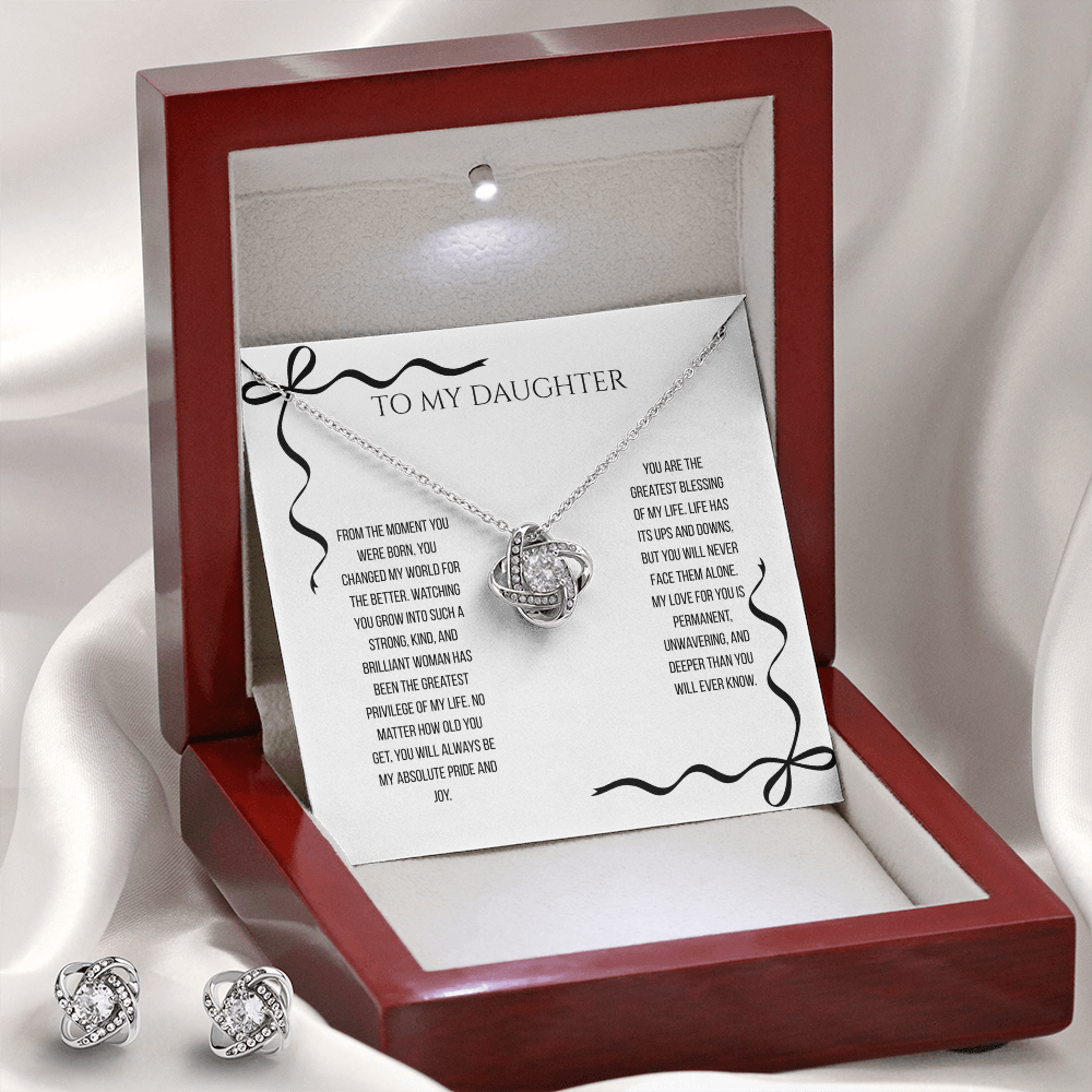 To My Daughter, Love Knot Necklace and Earring Bundle