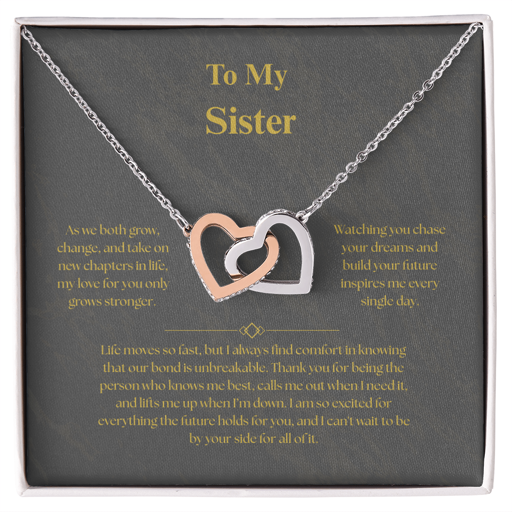 To My Sister, Interlocking Heart Necklace