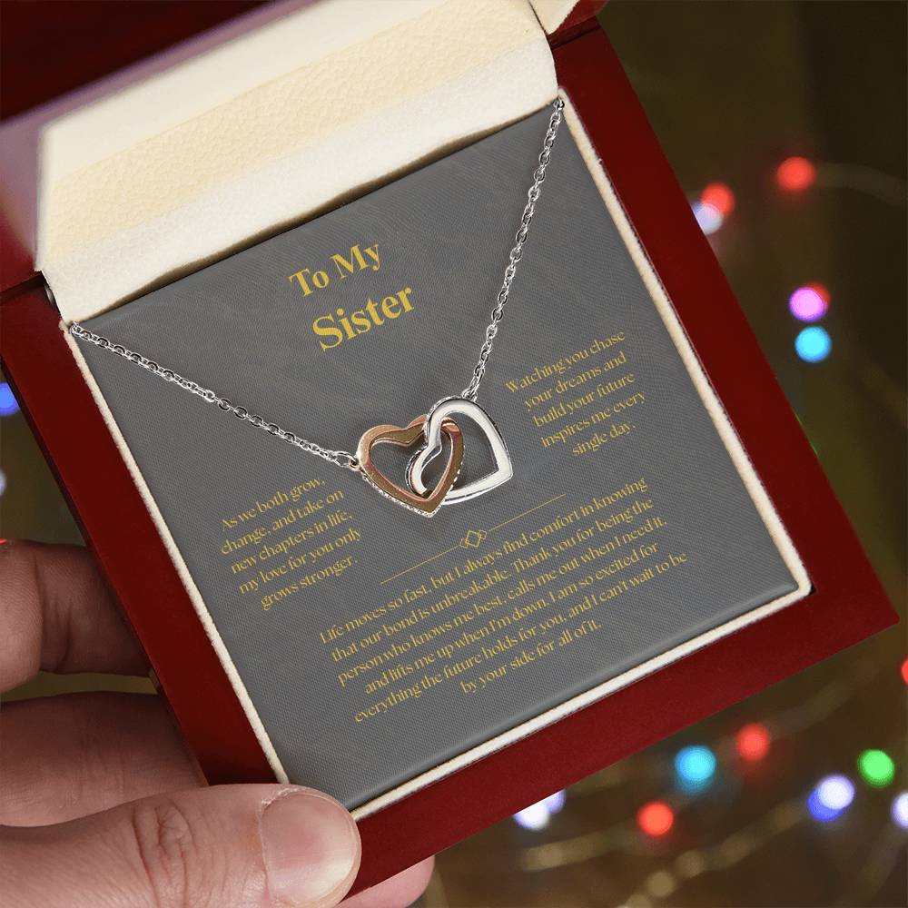 To My Sister, Interlocking Heart Necklace