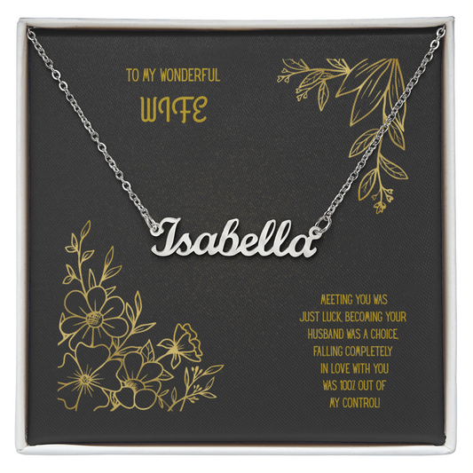 To My Wonderful Wife Black/Gold Custom Name Necklace