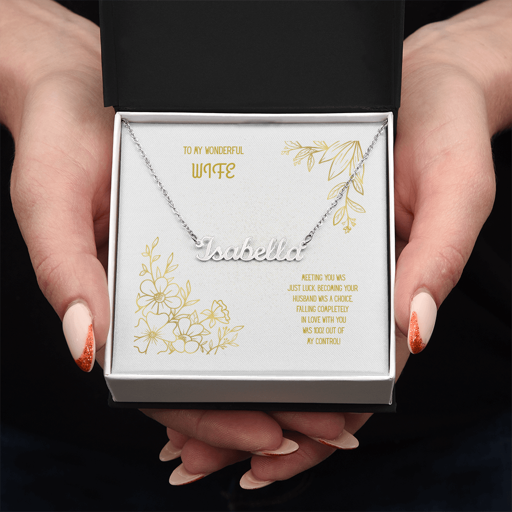 To My Wonderful Wife White/Gold Custom Name Necklace
