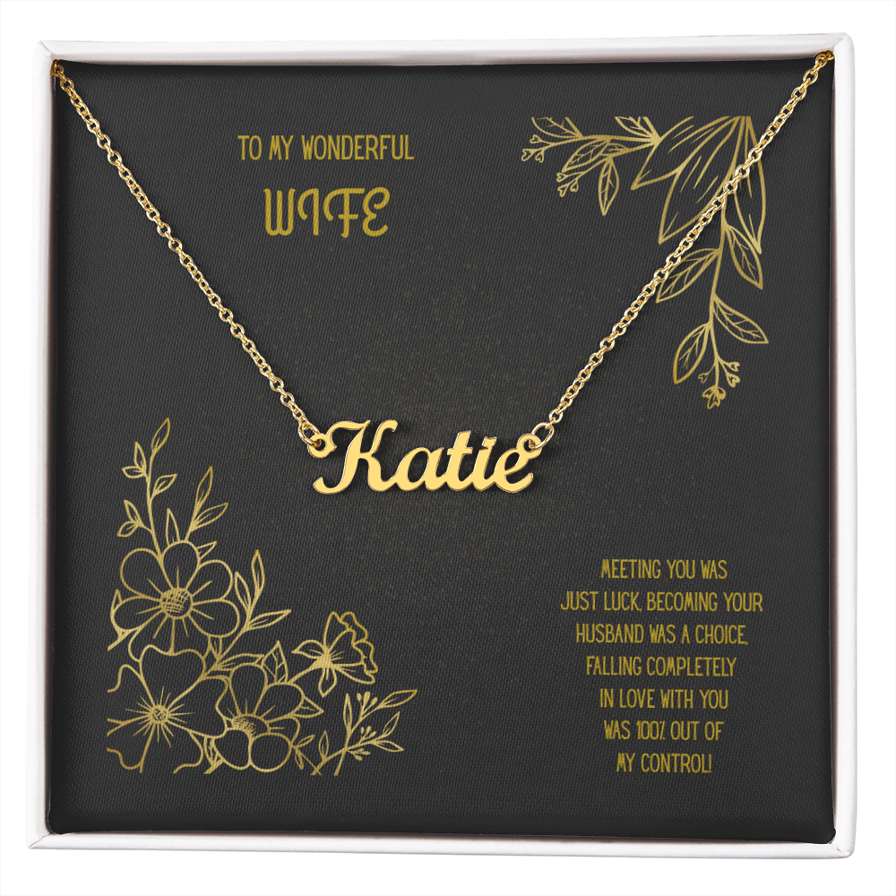 To My Wonderful Wife Black/Gold Custom Name Necklace