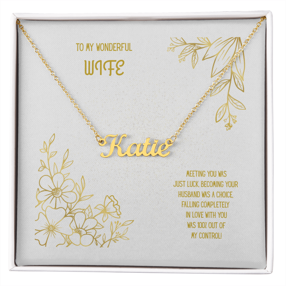 To My Wonderful Wife White/Gold Custom Name Necklace