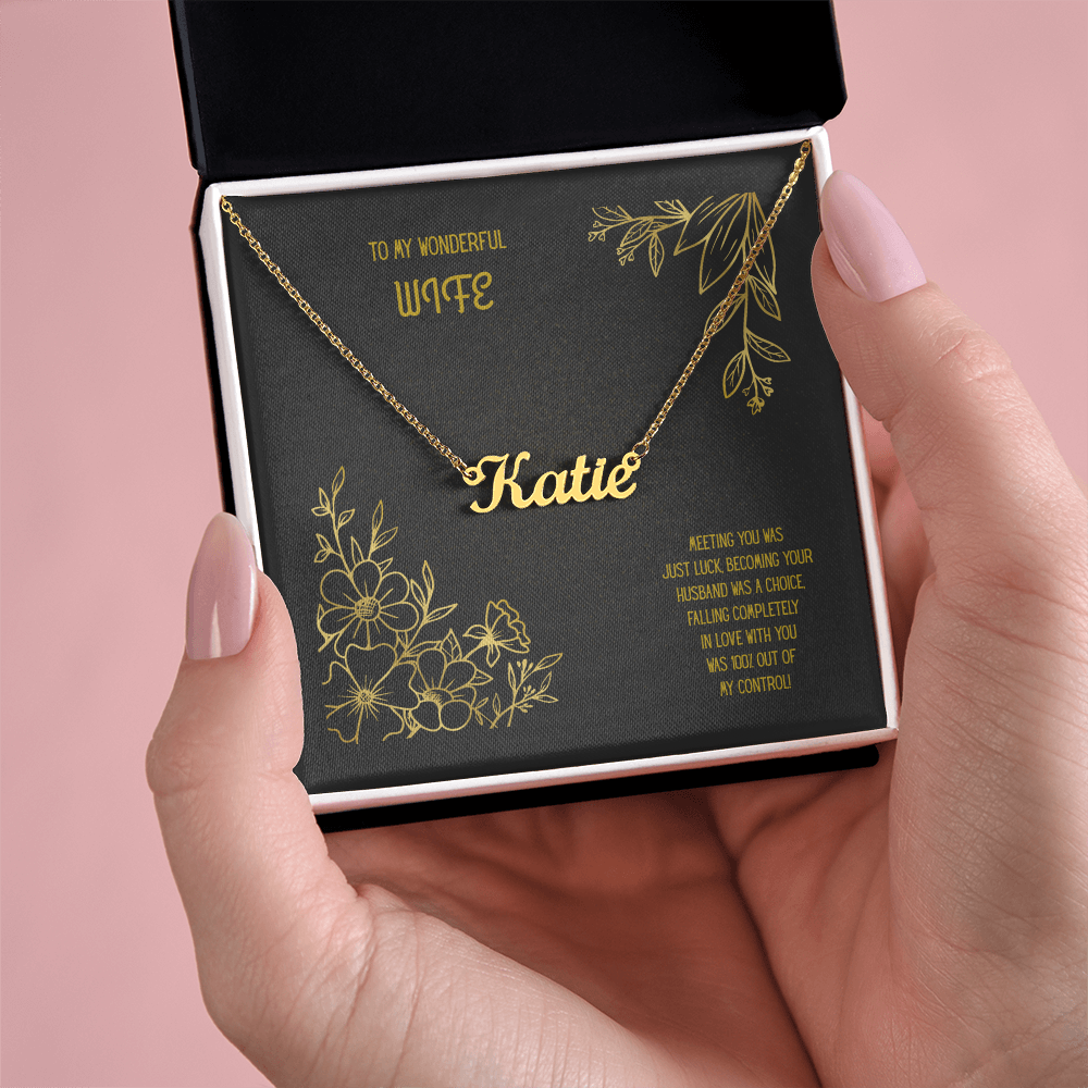 To My Wonderful Wife Black/Gold Custom Name Necklace