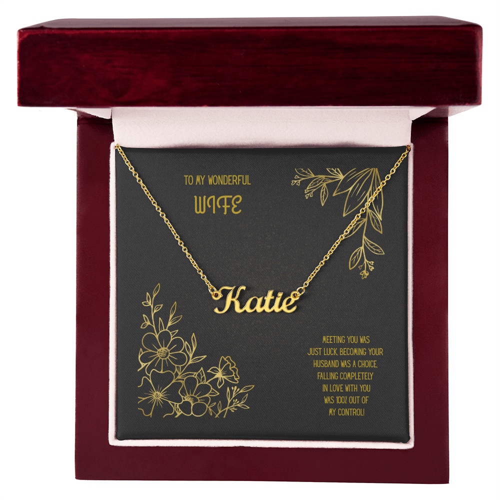 To My Wonderful Wife Black/Gold Custom Name Necklace