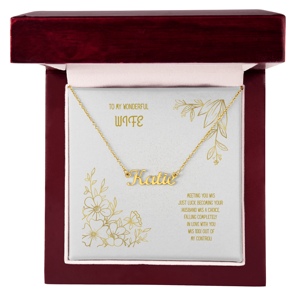 To My Wonderful Wife White/Gold Custom Name Necklace