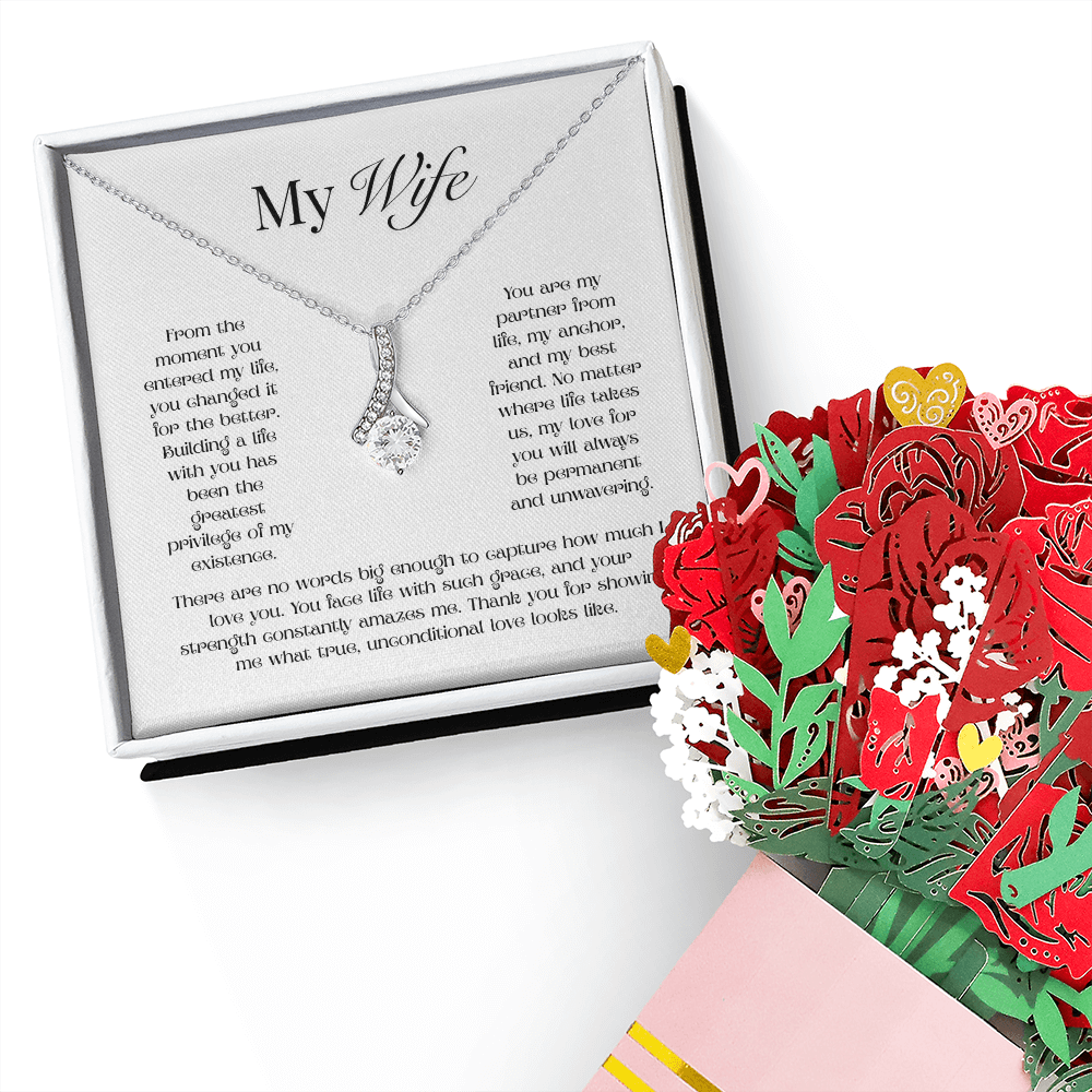 My Wife, Alluring Beauty Necklace and Sweetest Devotion Flower Bouquet Bundle