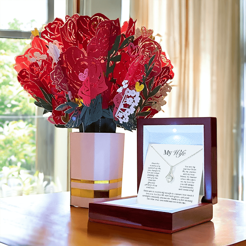 My Wife, Alluring Beauty Necklace and Sweetest Devotion Flower Bouquet Bundle