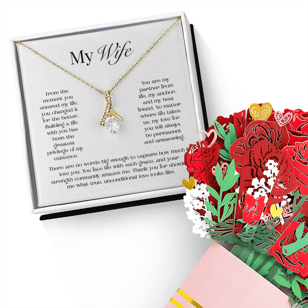 My Wife, Alluring Beauty Necklace and Sweetest Devotion Flower Bouquet Bundle