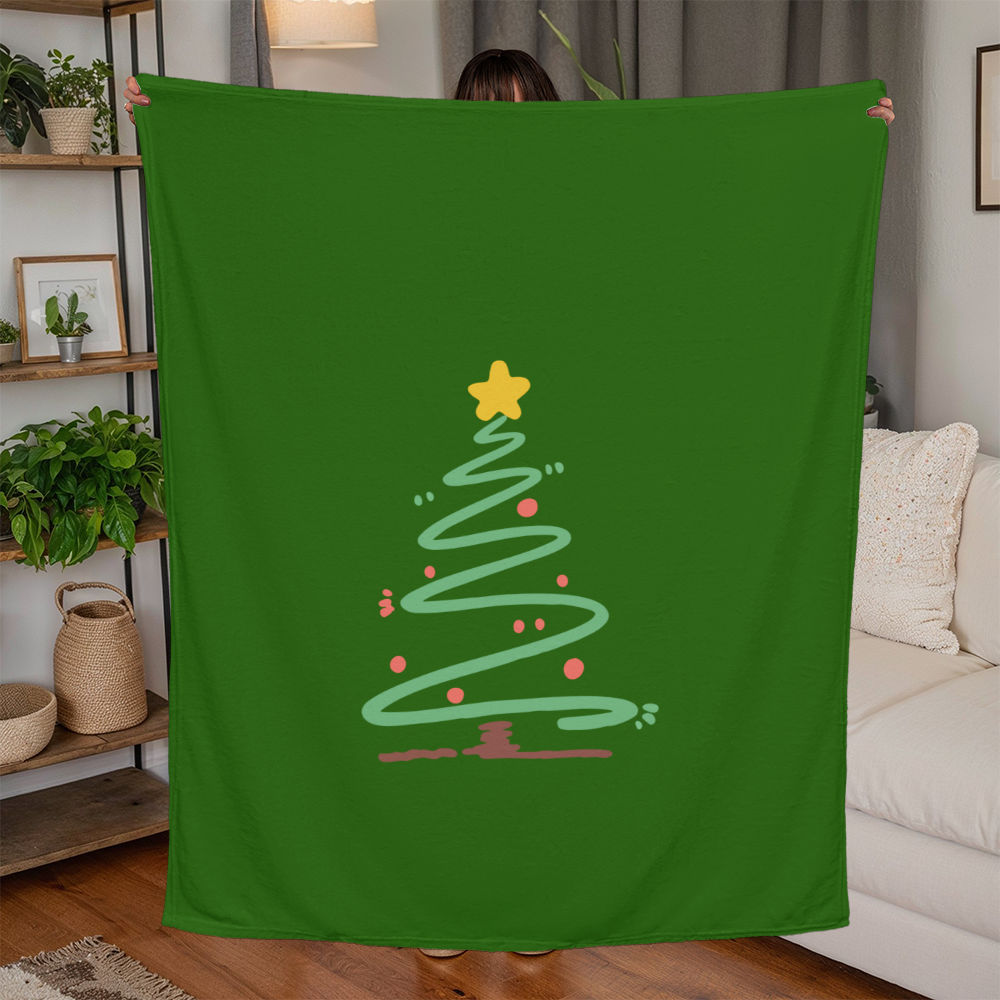 Simple Green Christmas Tree, Jersey Fleece Blanket