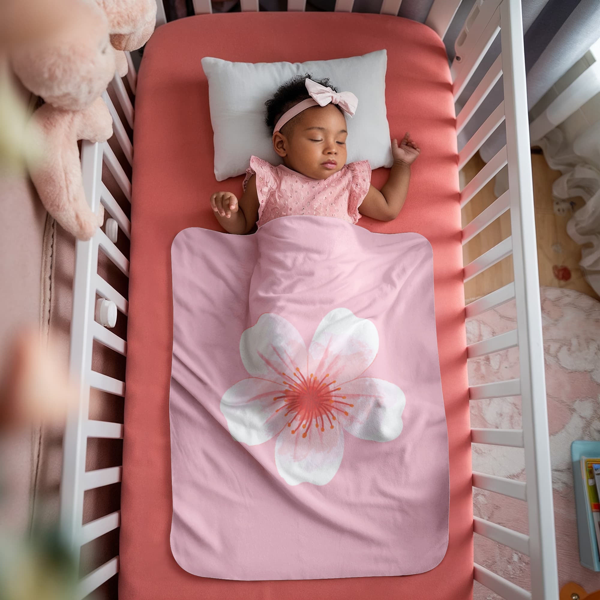 Pink Flower Sherpa Fleece Blanket