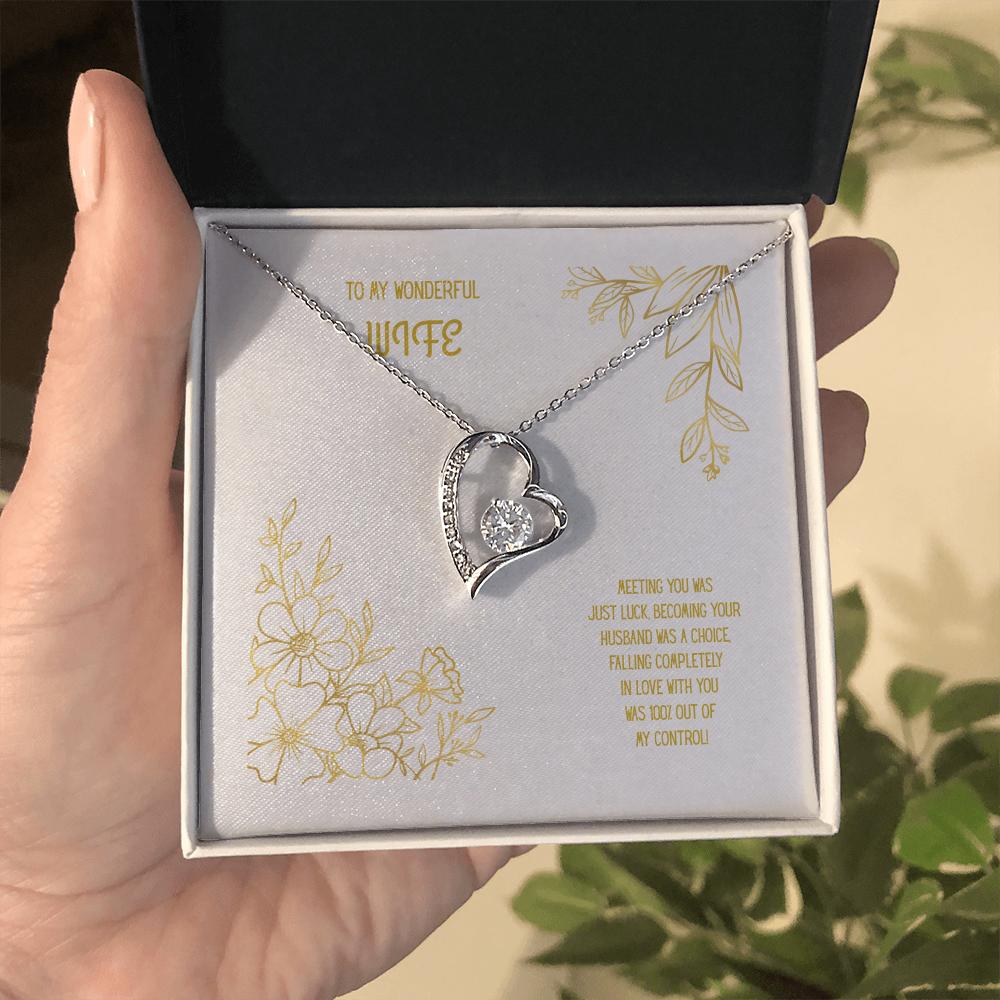 To My Wonderful Wife White/Gold Heart Pendent