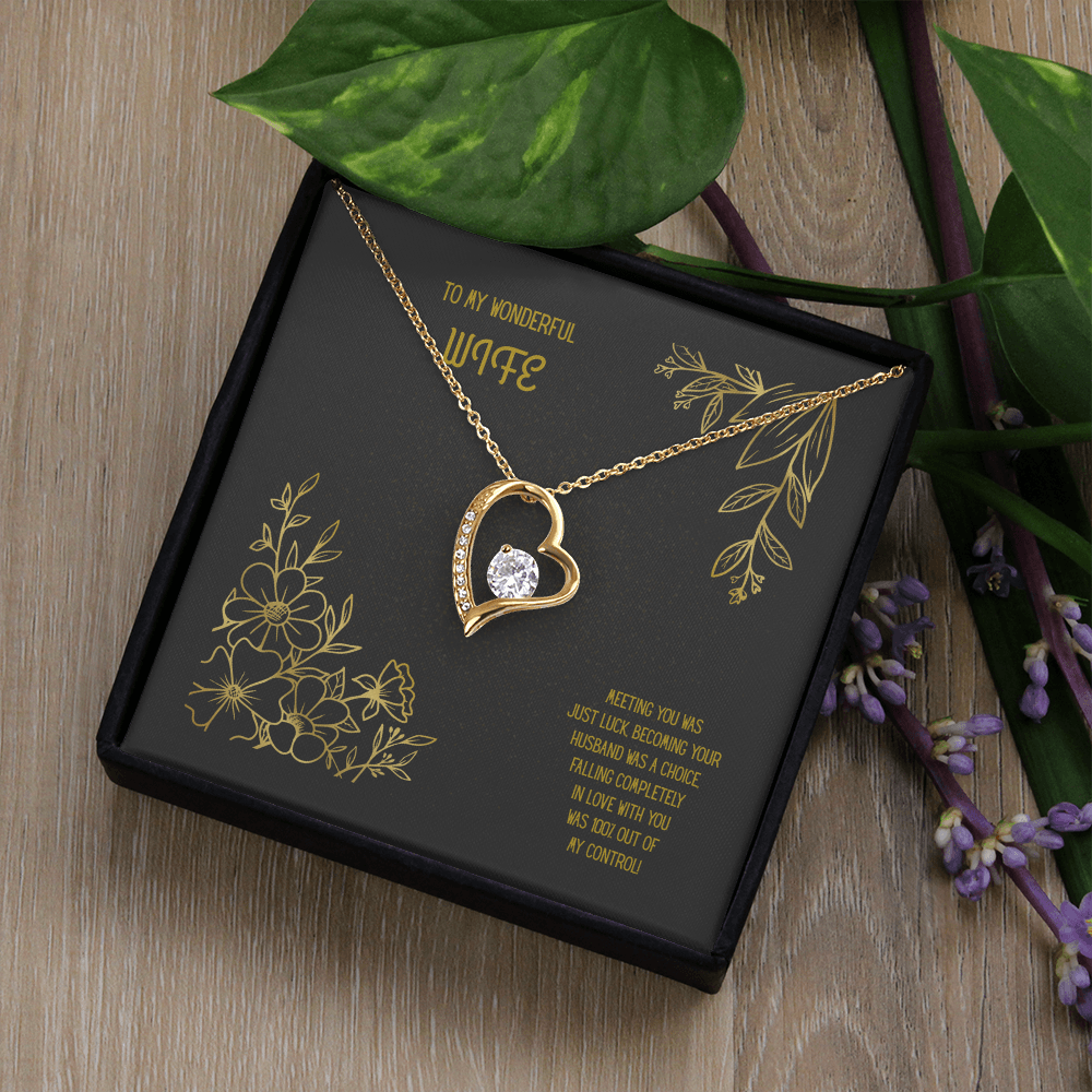 To My Wonderful Wife Black/Gold Heart Pendent