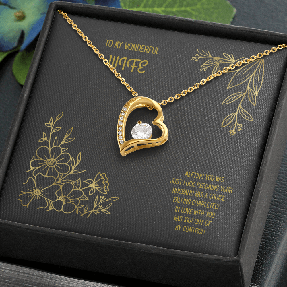 To My Wonderful Wife Black/Gold Heart Pendent