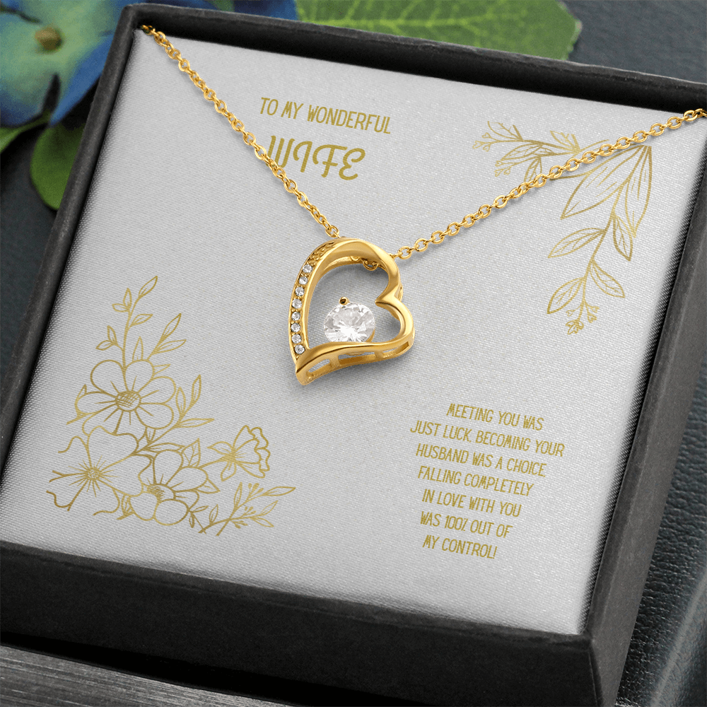 To My Wonderful Wife White/Gold Heart Pendent