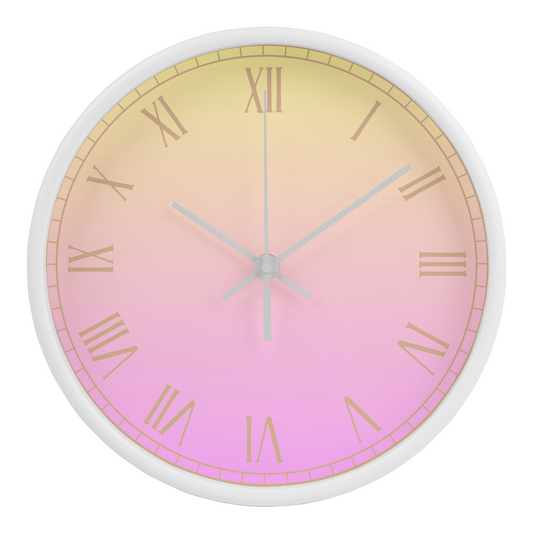 Pink/Yellow Roman Numeral Wall Clock