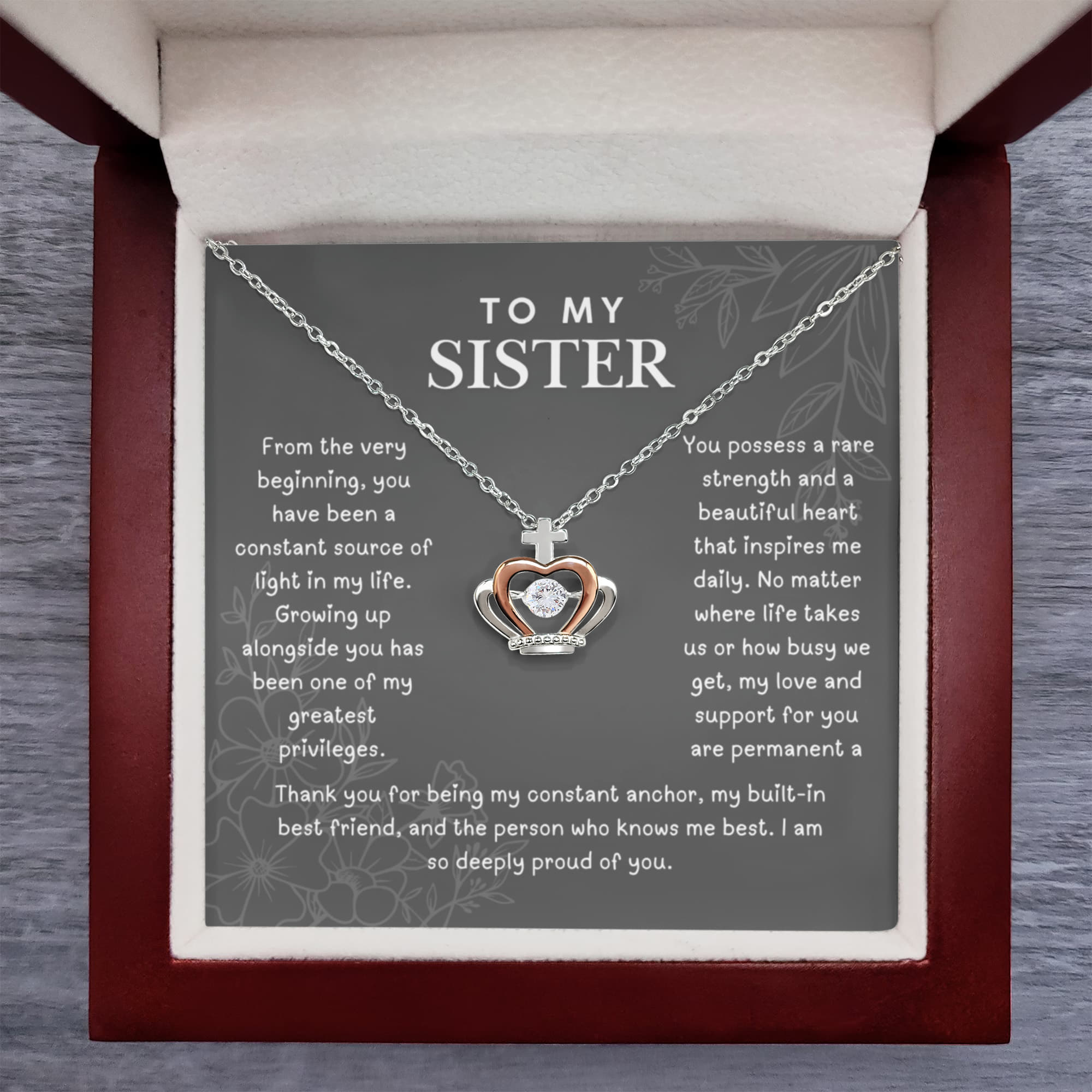 To My Sister, Crown Pendant Necklace