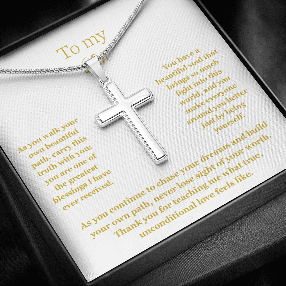 To My Son, Artisan Cross Necklace with Snake Chain