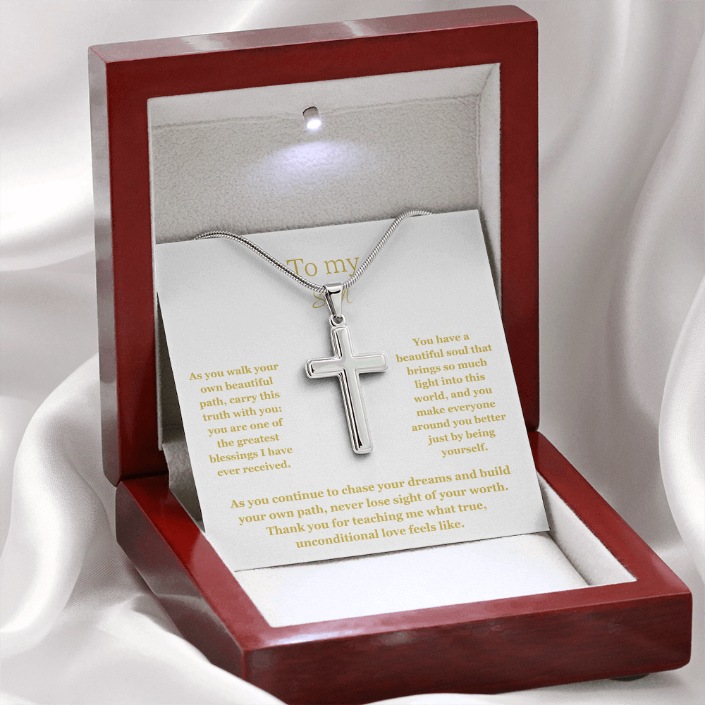 To My Son, Artisan Cross Necklace with Snake Chain